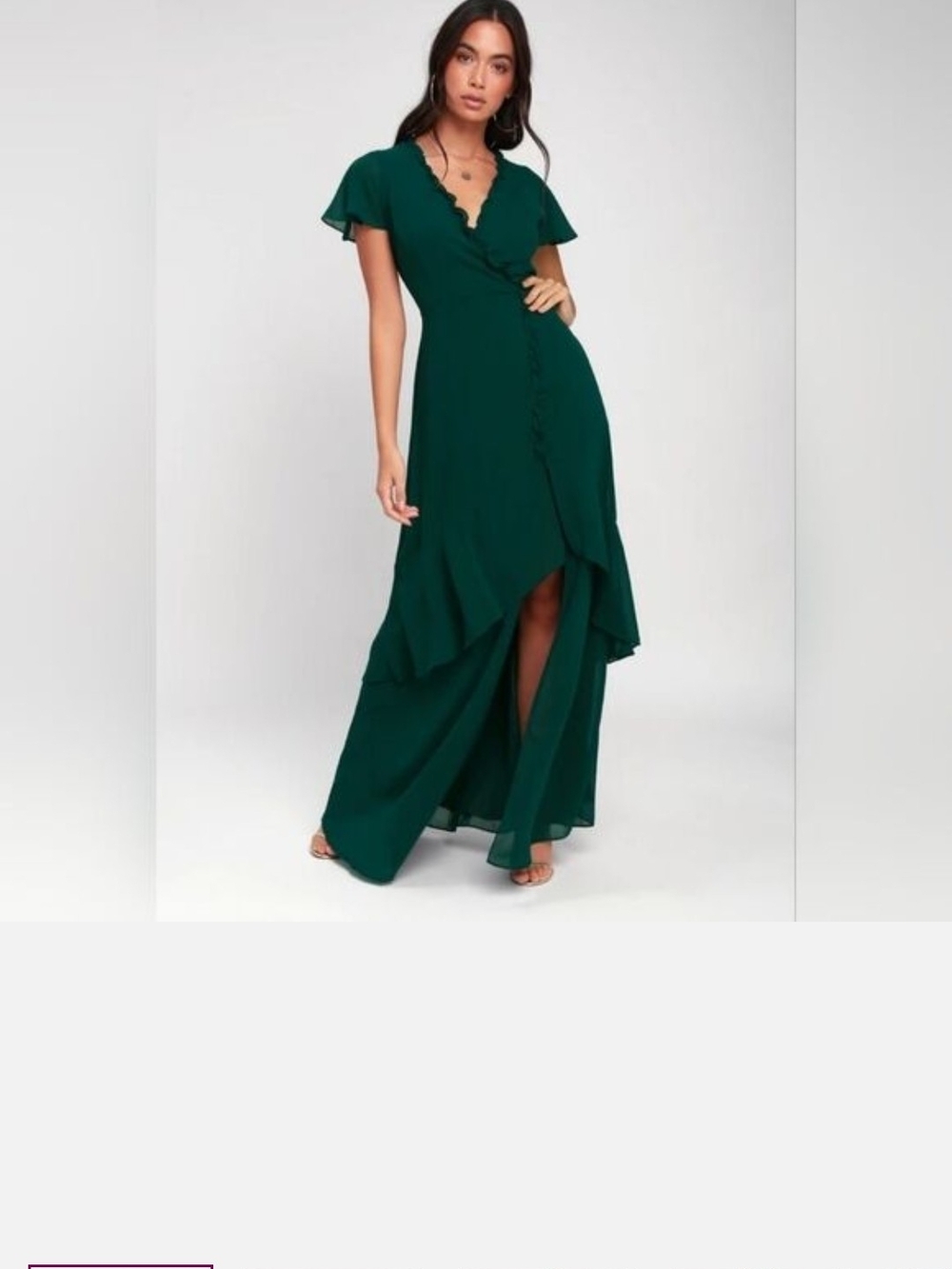 Lulu's Emerald Green Scalloped V-Neck Flutter Sleeve Maxi Dress